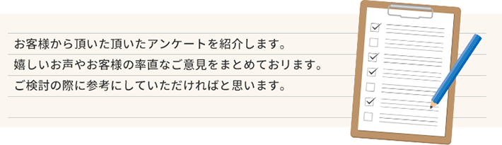 お客様からいただいたアンケートを紹介します。