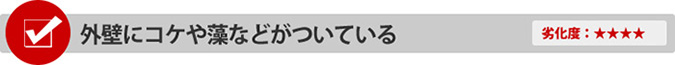 外壁にコケや藻などがついている